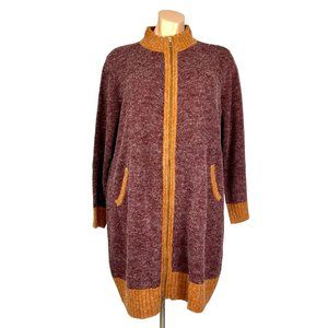 Linea Leisure by Louis Dell Olio Wine Brown Double Zip Long Cardigan size 3X